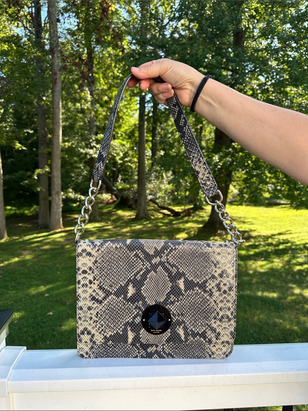kate spade Snake-Print Shoulder Bag - Black & Cream